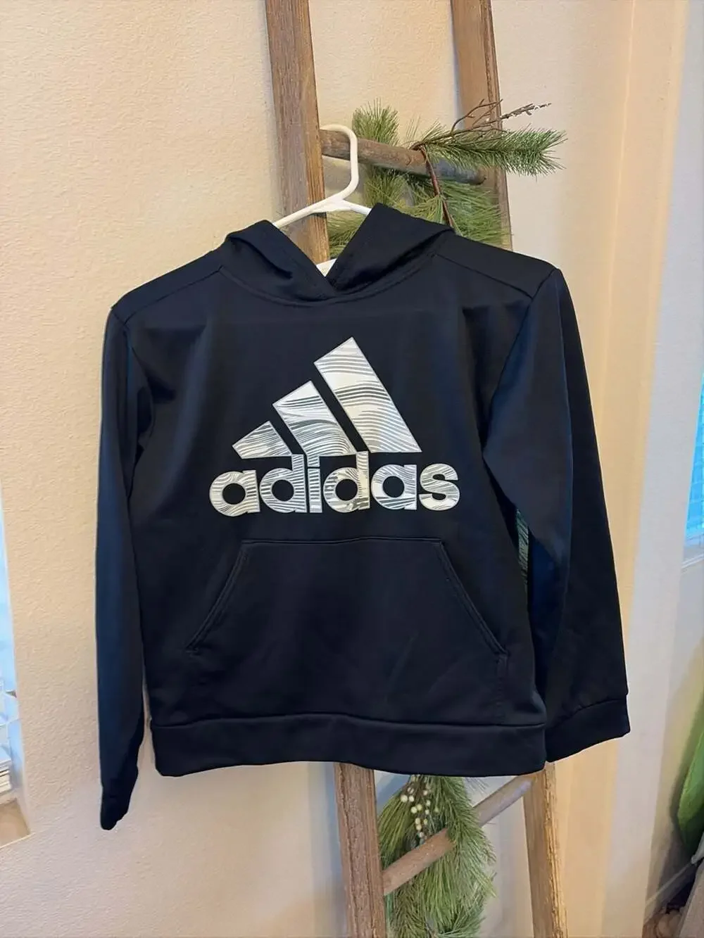 Adidas Youth Tech Fleece Graphic Logo Pullover Hoodie Black Size M (10/12)